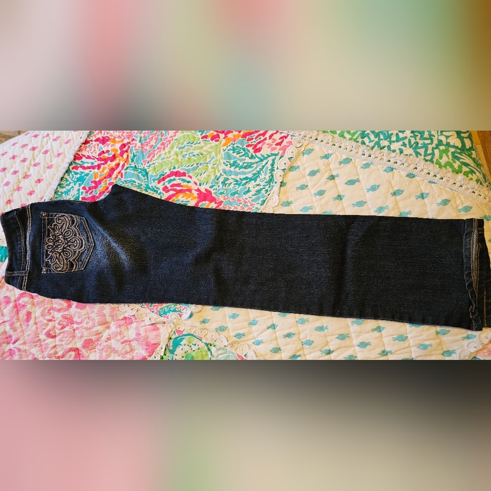 Embroidered Dark Denim Jeans